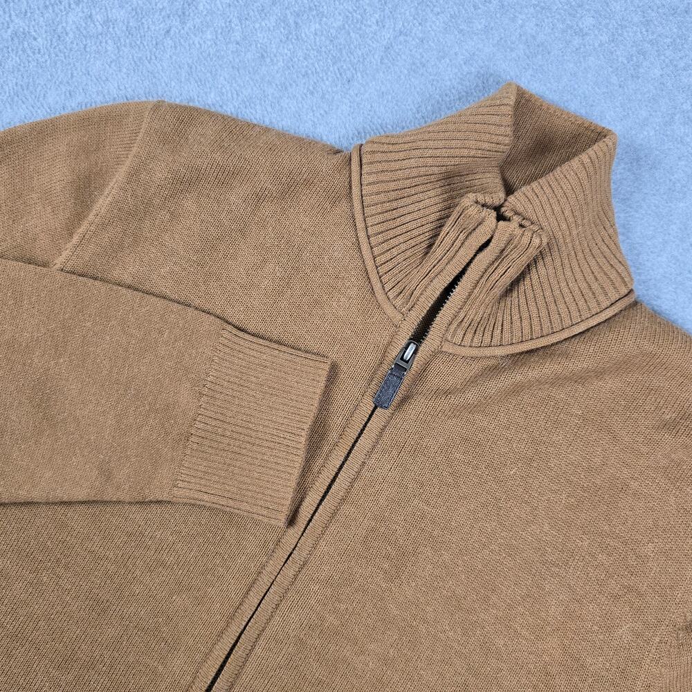 Cole Haan Mens Small Brown Full Zip Knit Cardigan Sweater 15% Alpaca